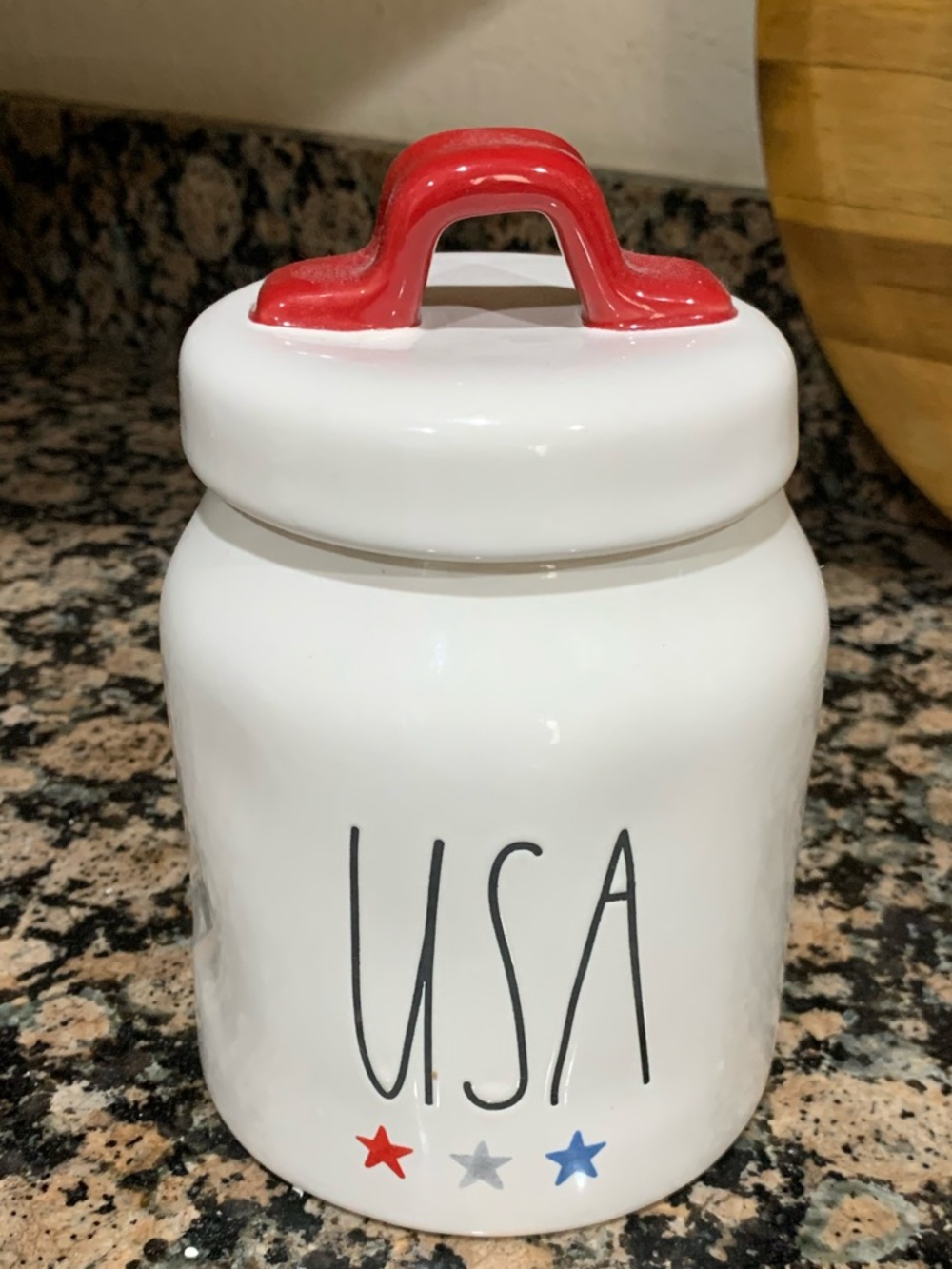 Rae Dunn Artisan Collection 4Th Of July Patriotic USA Small Jar Canister /Lid.